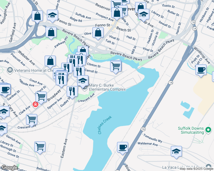 map of restaurants, bars, coffee shops, grocery stores, and more near 64 Hooper Street in Chelsea