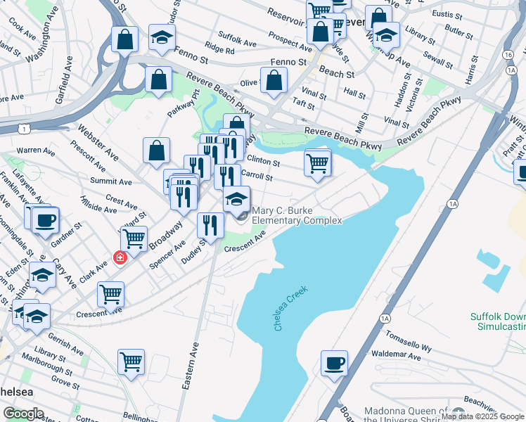 map of restaurants, bars, coffee shops, grocery stores, and more near 31 Hooper Street in Chelsea