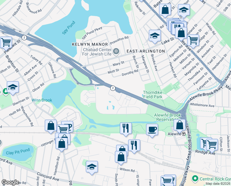 map of restaurants, bars, coffee shops, grocery stores, and more near 225 Concord Turnpike in Cambridge
