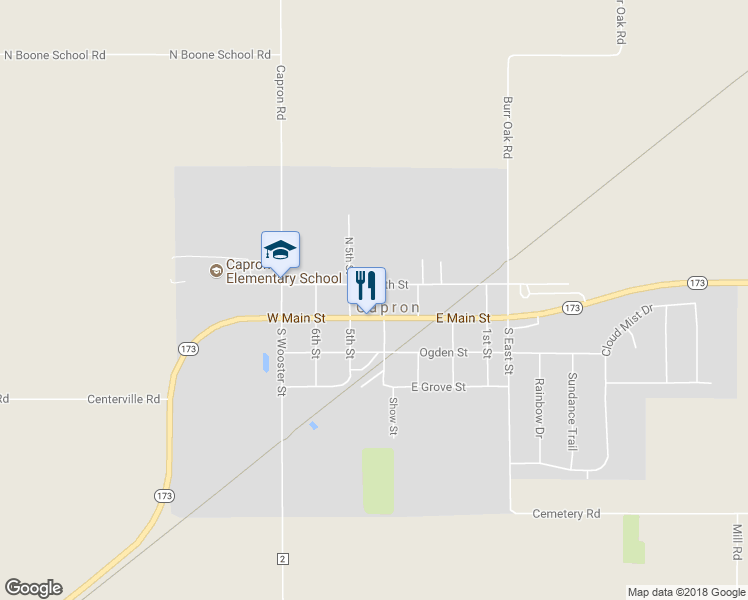 map of restaurants, bars, coffee shops, grocery stores, and more near 132 Commerical Alley in Capron