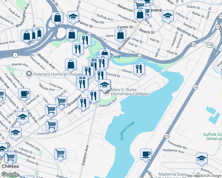 map of restaurants, bars, coffee shops, grocery stores, and more near 10 Louis Street in Chelsea