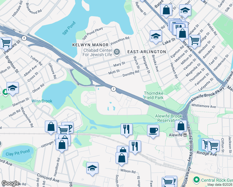 map of restaurants, bars, coffee shops, grocery stores, and more near 225 Concord Turnpike in Cambridge