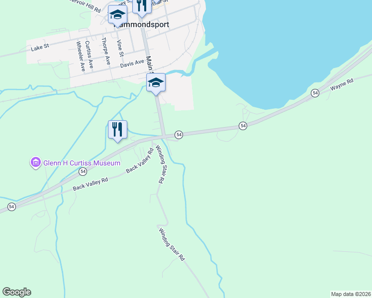 map of restaurants, bars, coffee shops, grocery stores, and more near 8502 New York 54 in Hammondsport