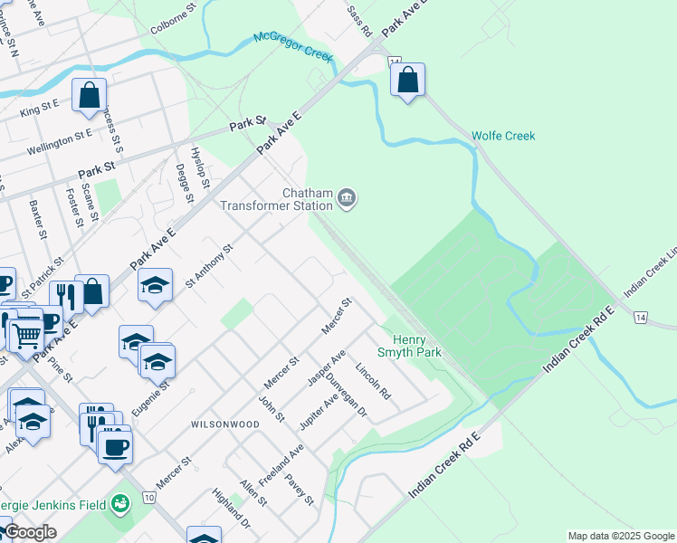 map of restaurants, bars, coffee shops, grocery stores, and more near 54 Southend Crescent in Chatham