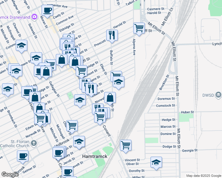 map of restaurants, bars, coffee shops, grocery stores, and more near 3983 Edwin Street in Hamtramck
