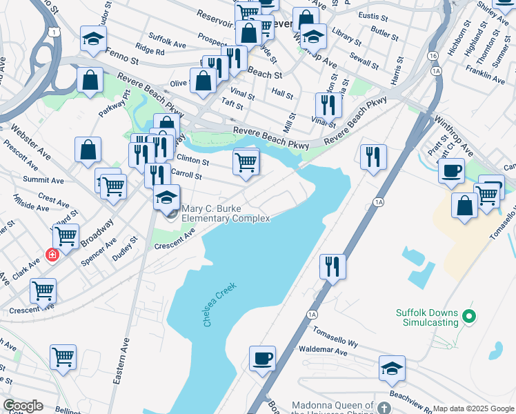map of restaurants, bars, coffee shops, grocery stores, and more near 1 Forbes Street in Chelsea