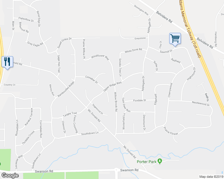 map of restaurants, bars, coffee shops, grocery stores, and more near 6227 Upper Ridge Way in Roscoe