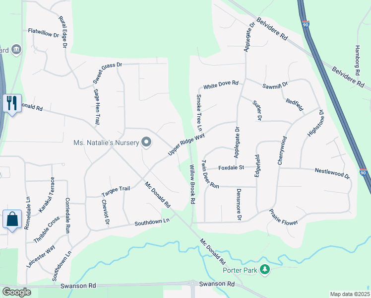 map of restaurants, bars, coffee shops, grocery stores, and more near 6227 Upper Ridge Way in Roscoe