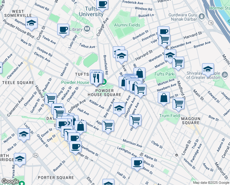 map of restaurants, bars, coffee shops, grocery stores, and more near 6 Liberty Avenue in Somerville