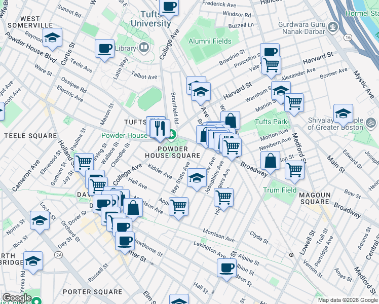map of restaurants, bars, coffee shops, grocery stores, and more near 6 Liberty Avenue in Somerville