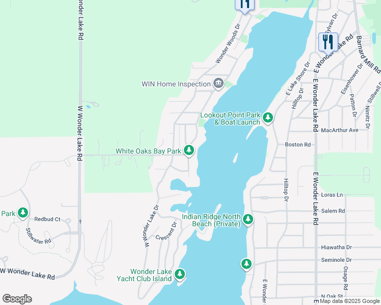 map of restaurants, bars, coffee shops, grocery stores, and more near 5102 West Lake Shore Drive in Wonder Lake