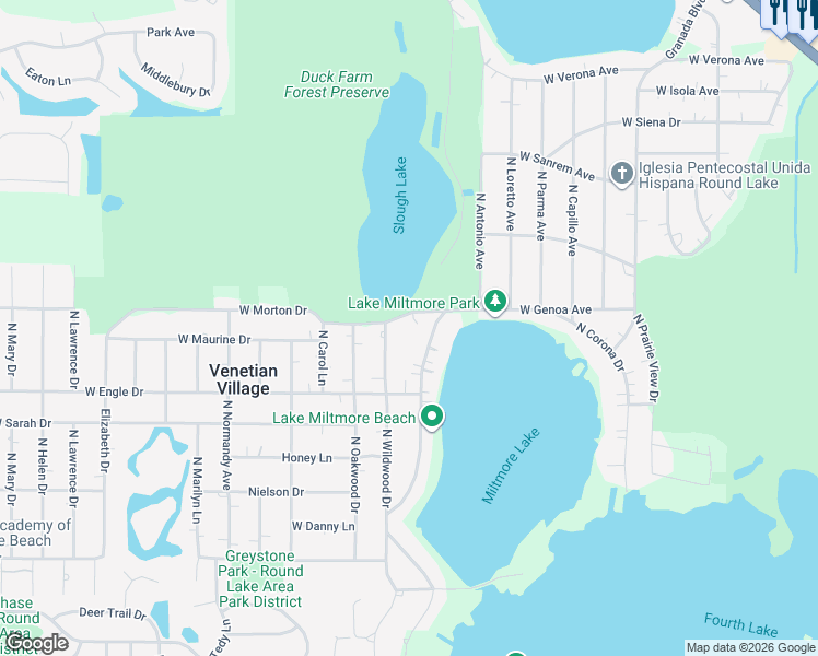 map of restaurants, bars, coffee shops, grocery stores, and more near 21115 West Morton Drive in Lake Villa