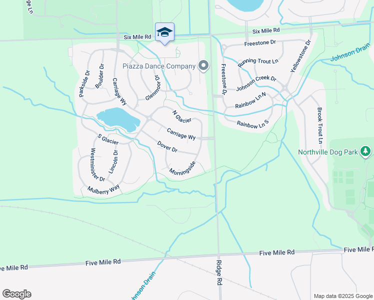 map of restaurants, bars, coffee shops, grocery stores, and more near 16695 Carriage Way in Northville