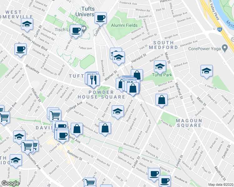 map of restaurants, bars, coffee shops, grocery stores, and more near 6 Liberty Avenue in Somerville