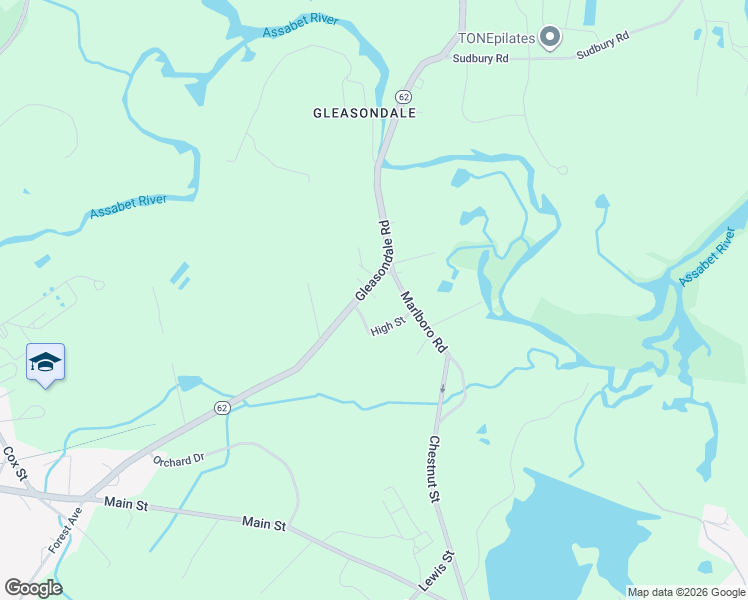 map of restaurants, bars, coffee shops, grocery stores, and more near 563 Gleasondale Road in Stow