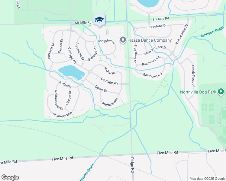 map of restaurants, bars, coffee shops, grocery stores, and more near 16883 Dover Drive in Northville