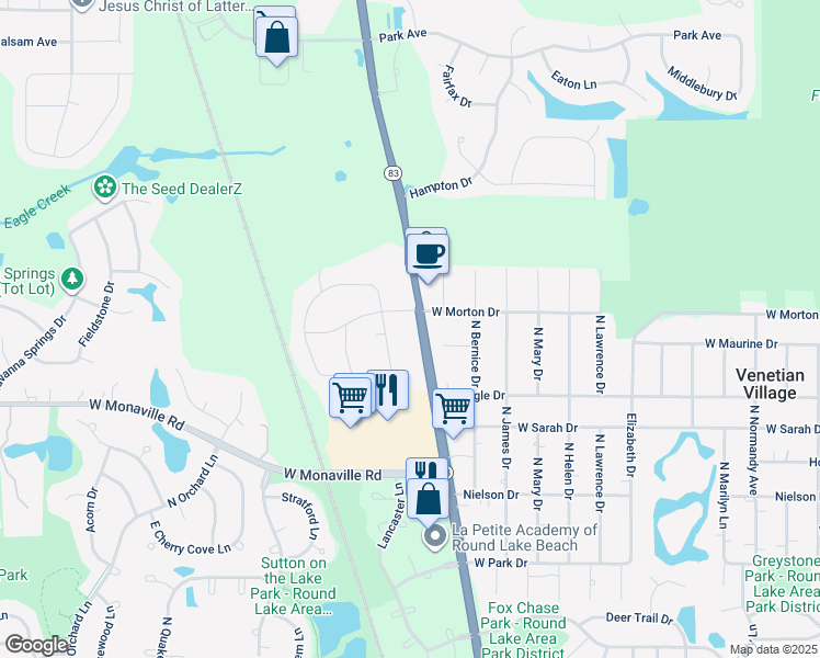 map of restaurants, bars, coffee shops, grocery stores, and more near 22195 West Morton Drive in Lake Villa