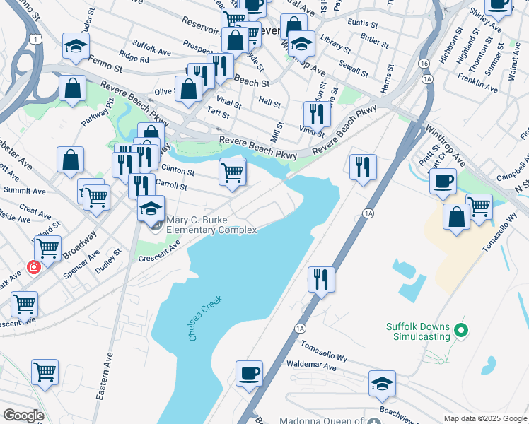 map of restaurants, bars, coffee shops, grocery stores, and more near 1 Forbes Street in Chelsea