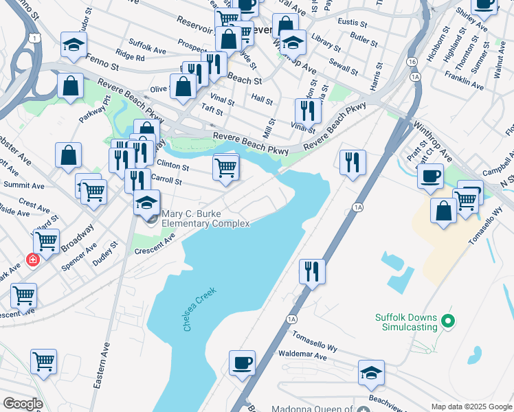 map of restaurants, bars, coffee shops, grocery stores, and more near 1 Forbes Street in Chelsea