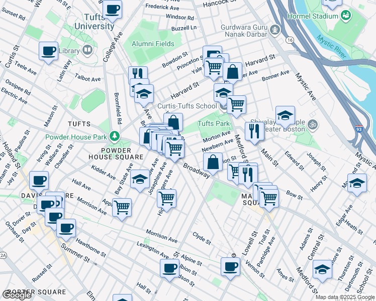 map of restaurants, bars, coffee shops, grocery stores, and more near in Medford