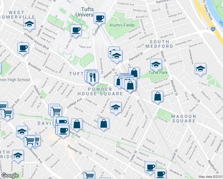 map of restaurants, bars, coffee shops, grocery stores, and more near 6 Liberty Avenue in Somerville