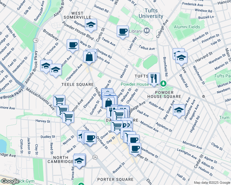 map of restaurants, bars, coffee shops, grocery stores, and more near 66 Irving Street in Somerville