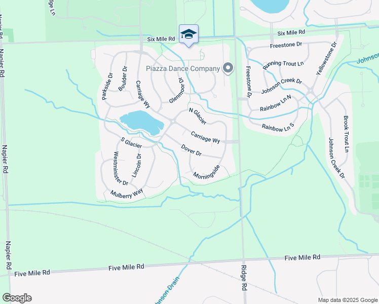 map of restaurants, bars, coffee shops, grocery stores, and more near 15980 Morningside in Northville