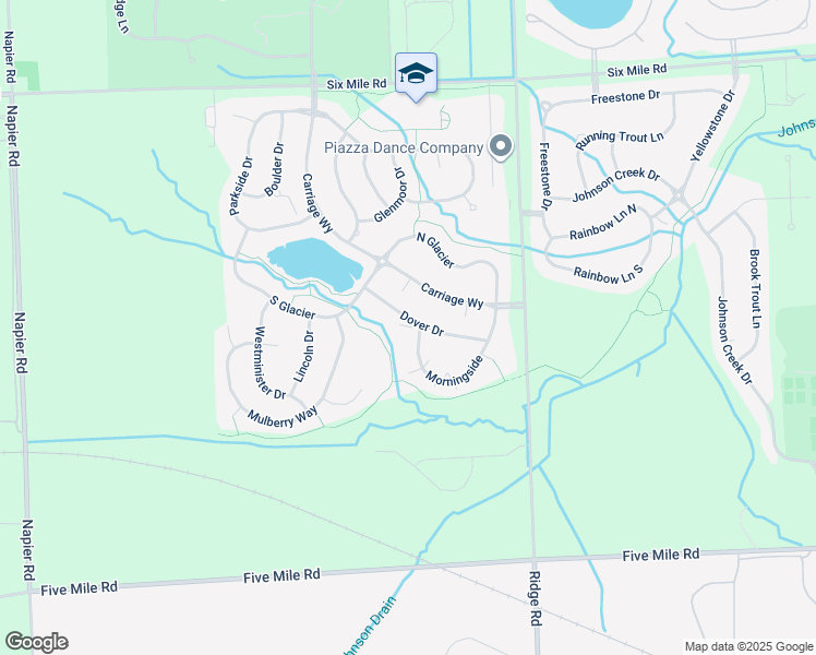 map of restaurants, bars, coffee shops, grocery stores, and more near 15980 Morningside in Northville