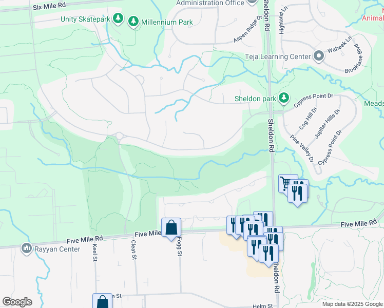 map of restaurants, bars, coffee shops, grocery stores, and more near 45597 Tournament Drive in Northville