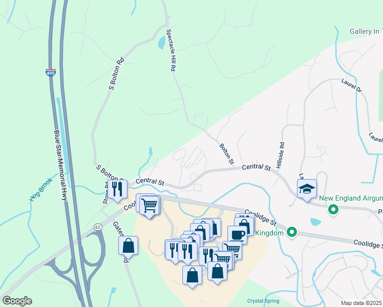 map of restaurants, bars, coffee shops, grocery stores, and more near 307 Central Street in Hudson