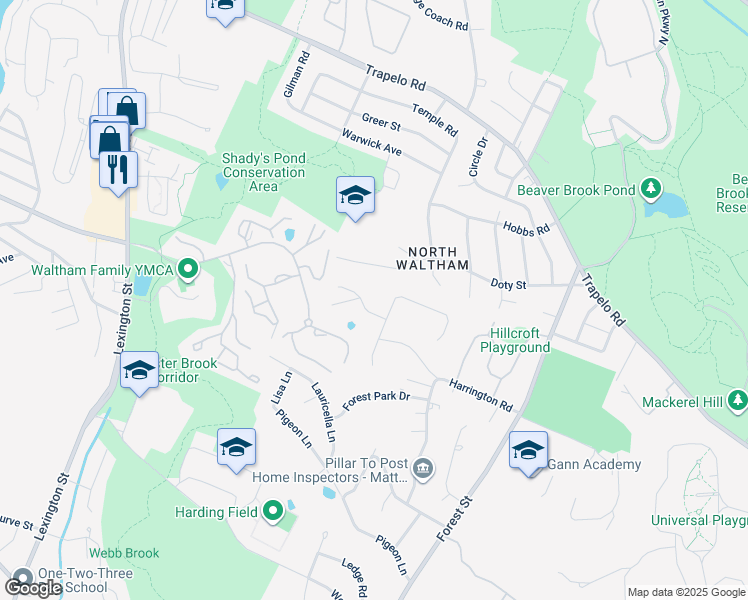 map of restaurants, bars, coffee shops, grocery stores, and more near 36 Raffaele Drive in Waltham