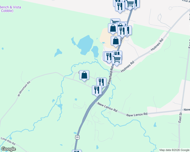 map of restaurants, bars, coffee shops, grocery stores, and more near Robert Avenue in Lenox