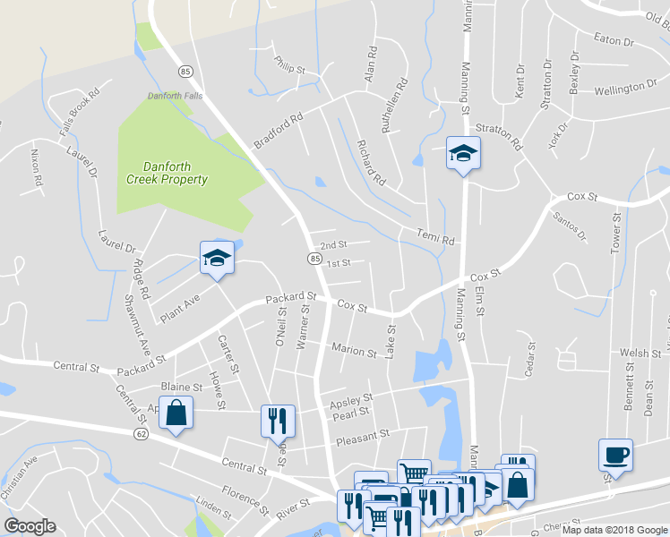 map of restaurants, bars, coffee shops, grocery stores, and more near 7 1st Street in Hudson