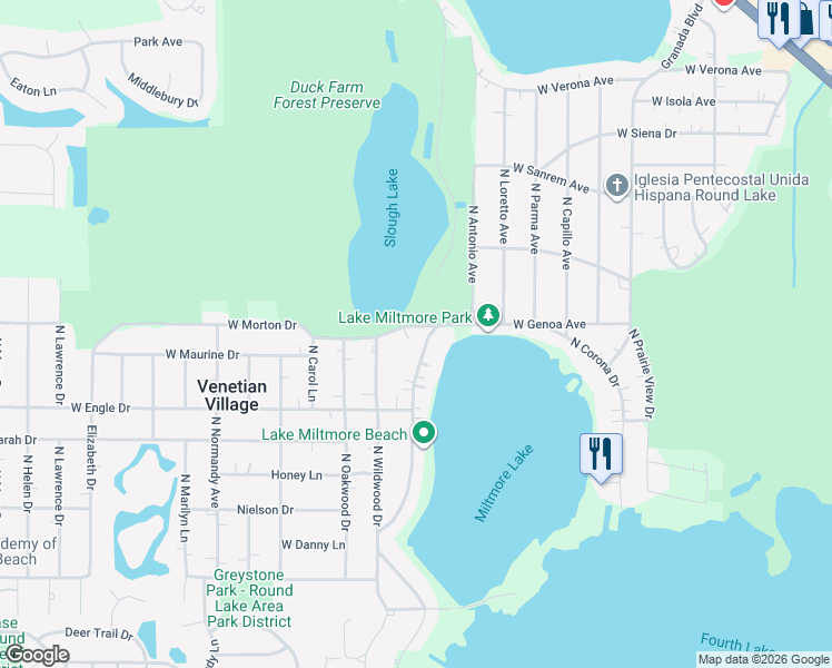 map of restaurants, bars, coffee shops, grocery stores, and more near 21115 West Morton Drive in Lake Villa