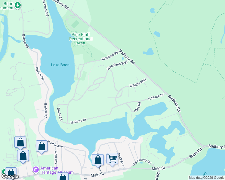 map of restaurants, bars, coffee shops, grocery stores, and more near 12 Whispering Way in Stow