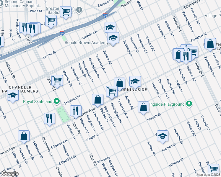 map of restaurants, bars, coffee shops, grocery stores, and more near 5065 Somerset Avenue in Detroit
