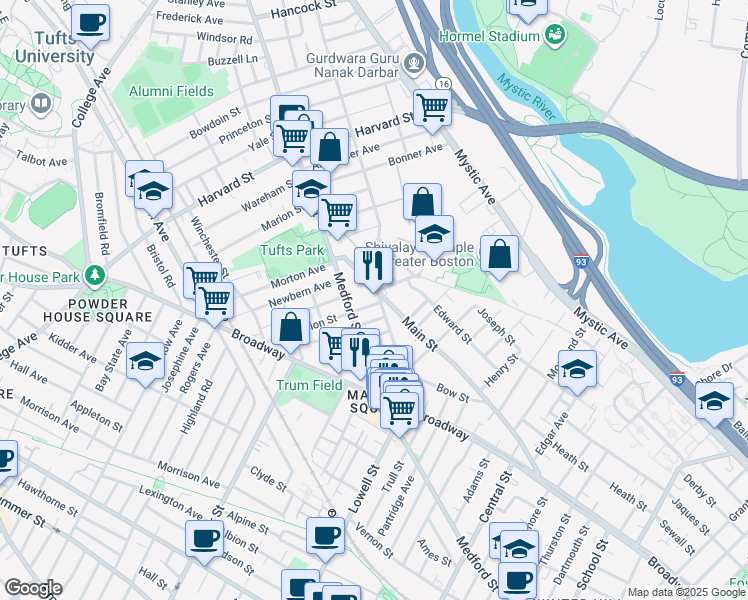map of restaurants, bars, coffee shops, grocery stores, and more near 509 Main Street in Medford