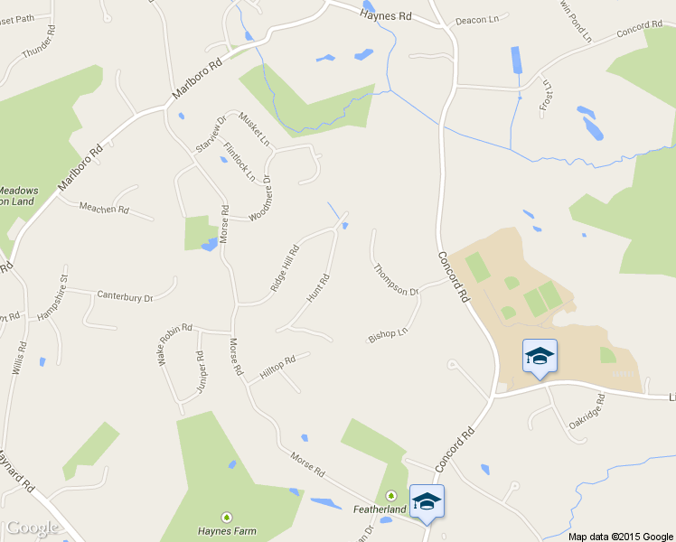 map of restaurants, bars, coffee shops, grocery stores, and more near 19 Hunt Road in Sudbury