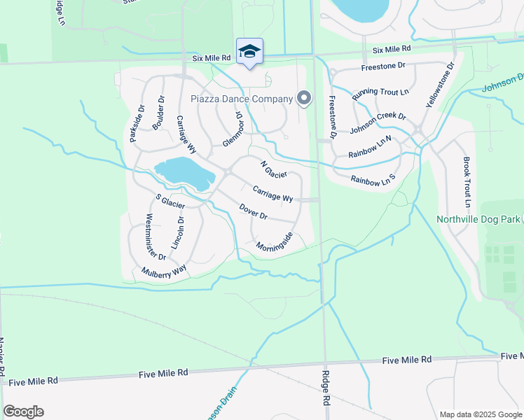 map of restaurants, bars, coffee shops, grocery stores, and more near 15937 Morningside in Northville