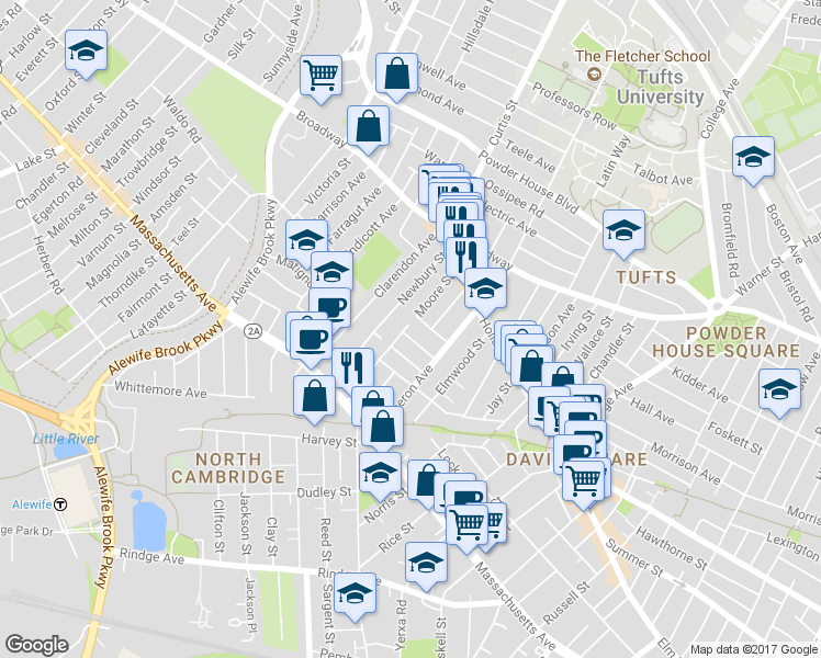 map of restaurants, bars, coffee shops, grocery stores, and more near in Somerville