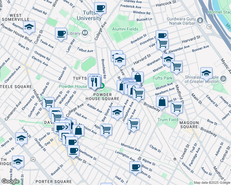 map of restaurants, bars, coffee shops, grocery stores, and more near 762 Broadway in Somerville
