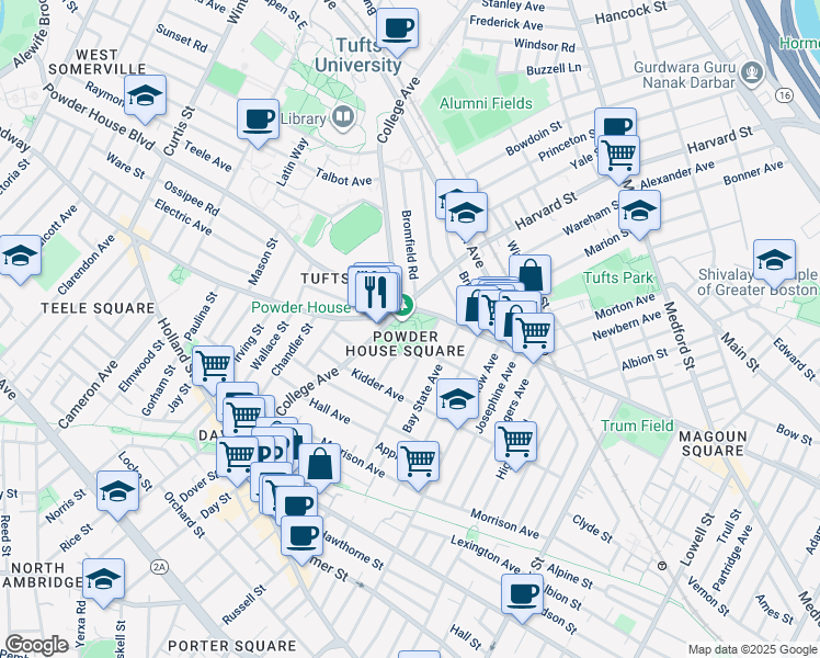 map of restaurants, bars, coffee shops, grocery stores, and more near 850 Broadway in Somerville