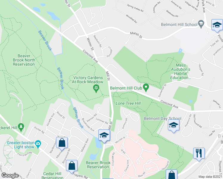 map of restaurants, bars, coffee shops, grocery stores, and more near 295 Mill Street in Belmont