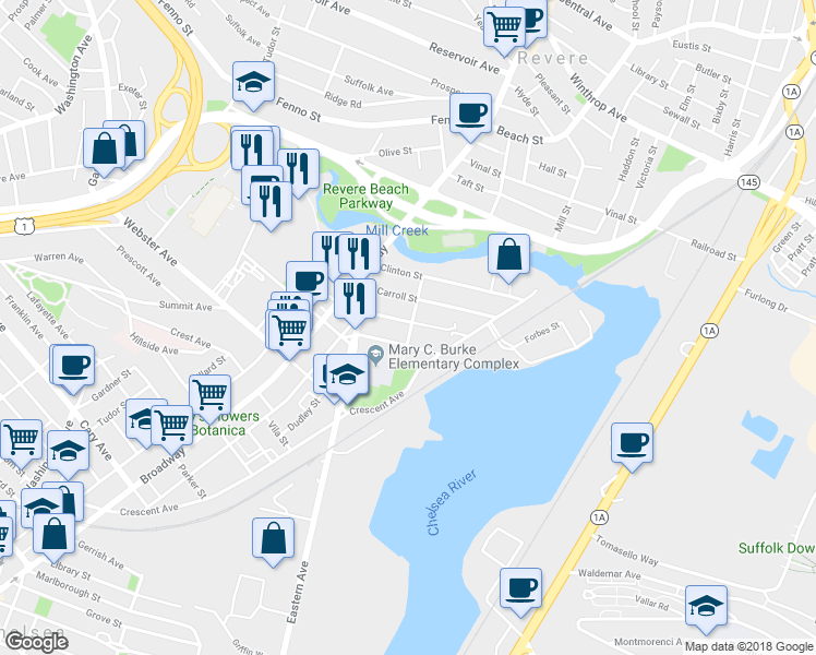 map of restaurants, bars, coffee shops, grocery stores, and more near 31 Hooper Street in Chelsea