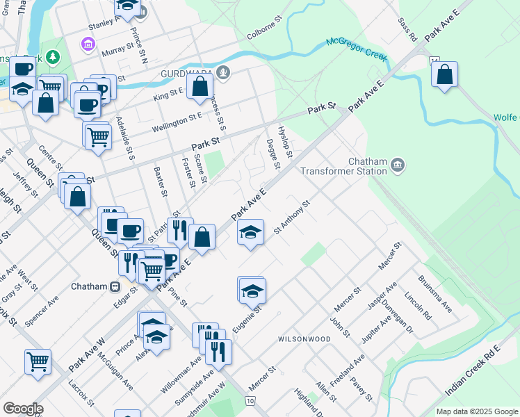 map of restaurants, bars, coffee shops, grocery stores, and more near 11 Beechwood Crescent in Chatham