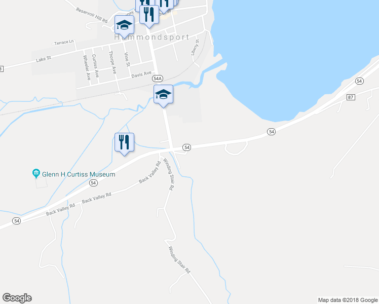 map of restaurants, bars, coffee shops, grocery stores, and more near 8502 New York 54 in Hammondsport