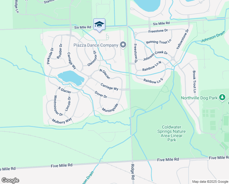 map of restaurants, bars, coffee shops, grocery stores, and more near 16824 Dover Drive in Northville