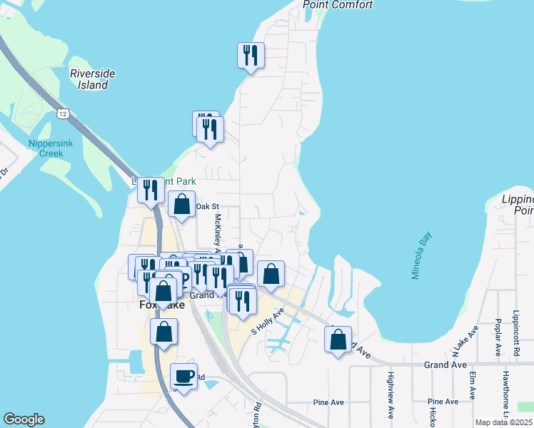 map of restaurants, bars, coffee shops, grocery stores, and more near 78 North Avenue in Fox Lake