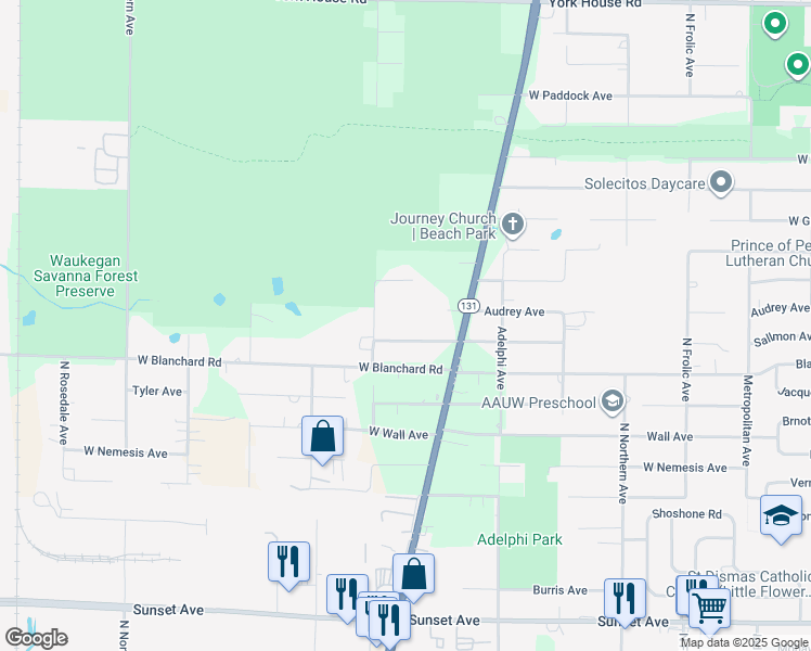 map of restaurants, bars, coffee shops, grocery stores, and more near 12938 West Sallmon Avenue in Beach Park