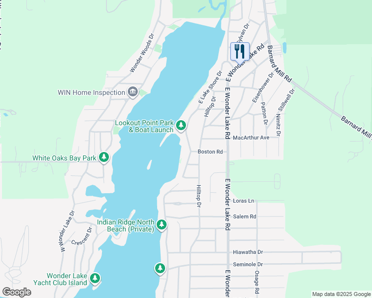 map of restaurants, bars, coffee shops, grocery stores, and more near 5113 East Lake Shore Drive in Wonder Lake